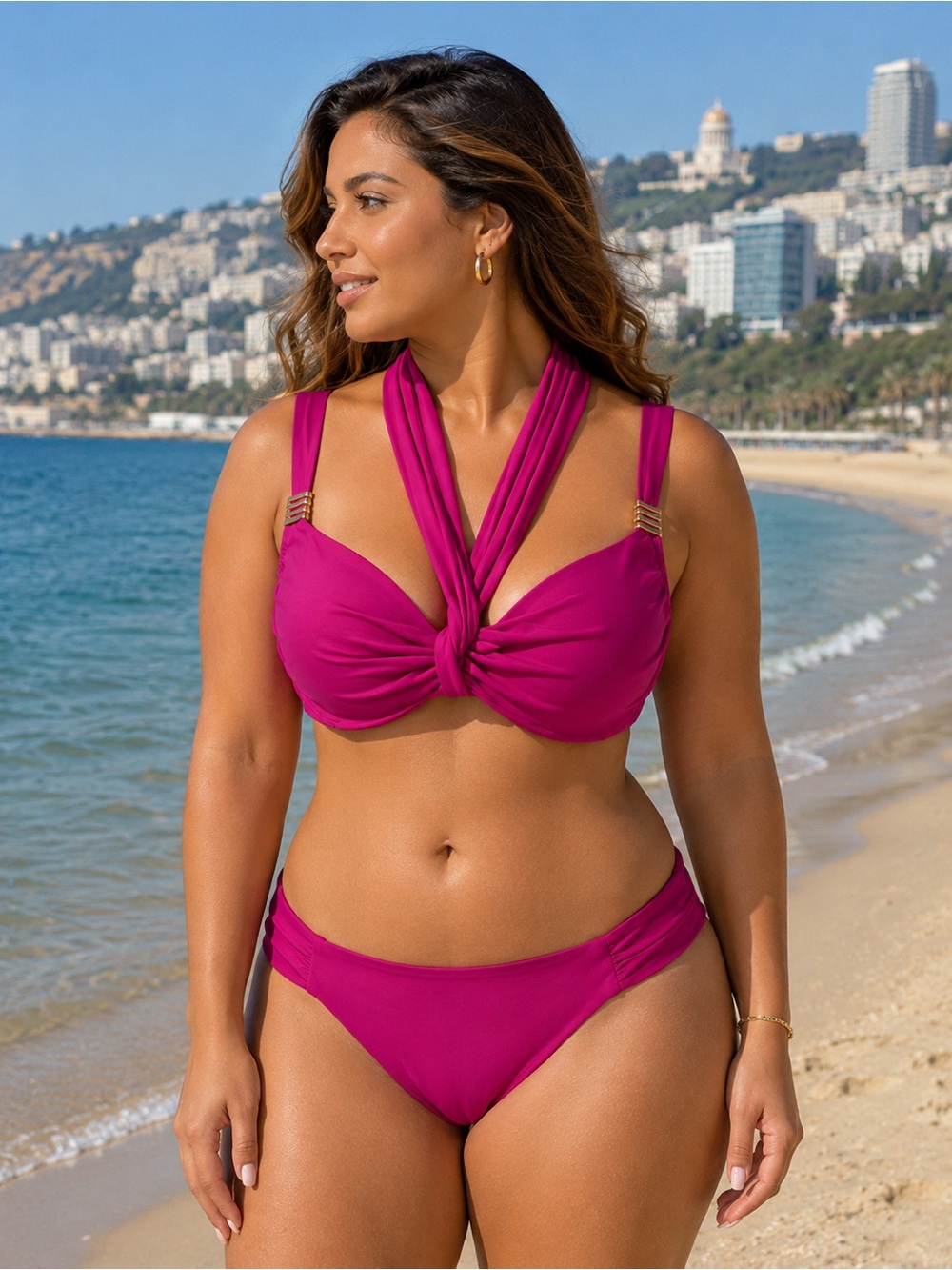 Plus-Size Twist Halter Bikini in Magenta